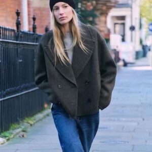 NEW Zara Oversized Double-Breasted Large Collar Coat Size Medium NWOT